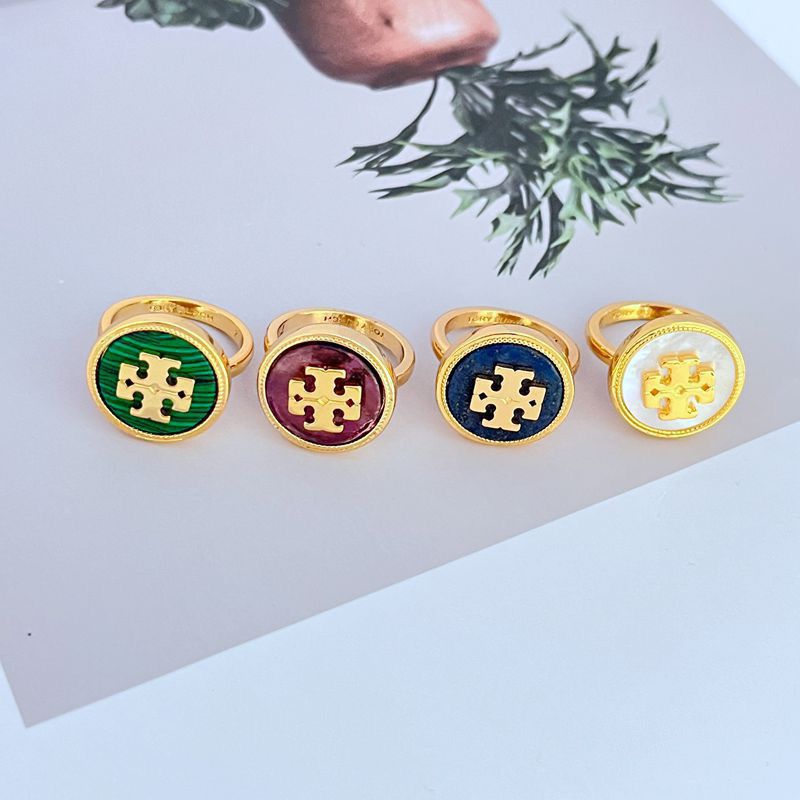 Tory Burch Classic Enamel Geometric Round Logo Metal Ring