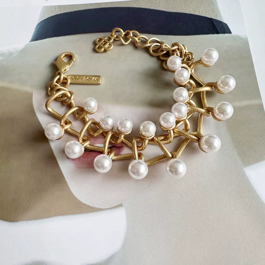 Oscar de la Renta Intertwined Link Pearl Bracelet & Necklace Set