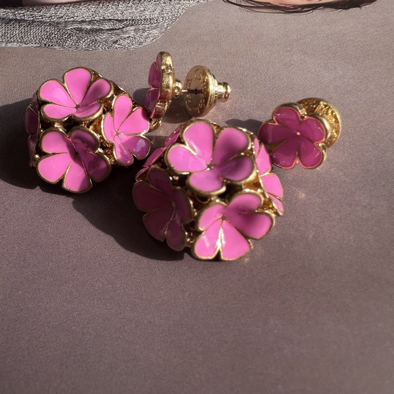 Oscar de la Renta Exquisite Enamel Hydrangea Metal Stud Earrings