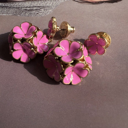 Oscar de la Renta Exquisite Enamel Hydrangea Metal Stud Earrings