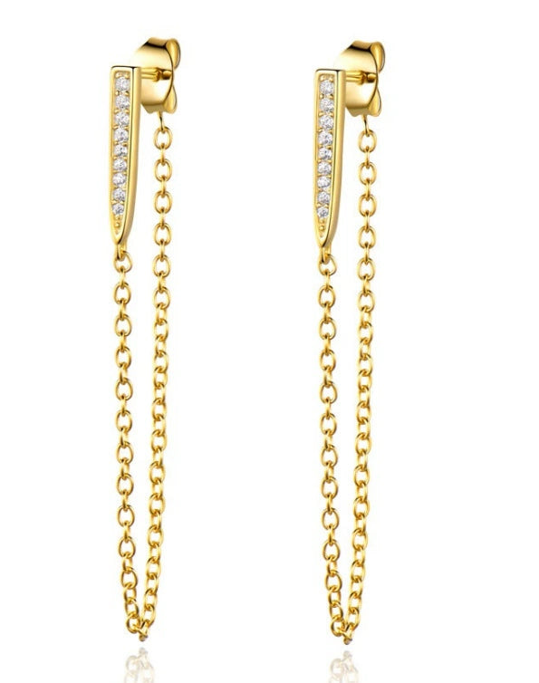 S925 Silver CZ Bar Chain Drop Earrings 46mm Dangle | JIMMY JEWELRY