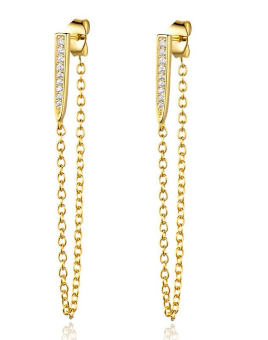 S925 Silver CZ Bar Chain Drop Earrings 46mm Dangle | JIMMY JEWELRY