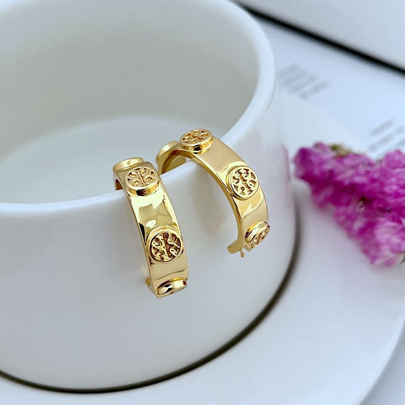 Tory Burch Embossed Logo Exquisite Metal Earrings