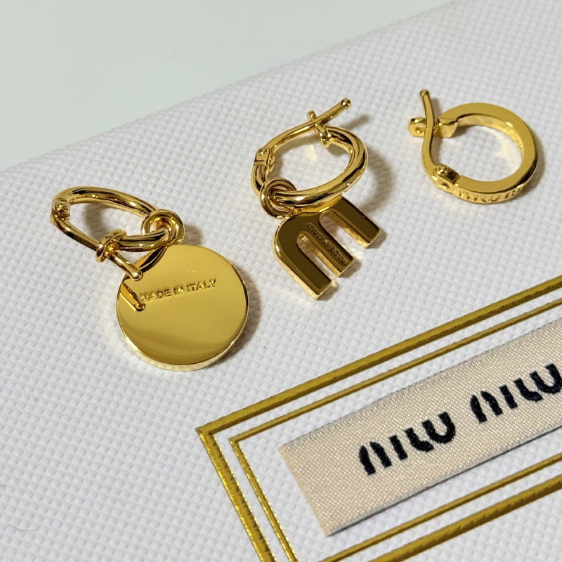 Miu Miu Enamel Asymmetrical Three-Piece Metal Earrings