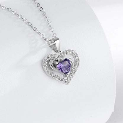 s925 sterling silver heart-shaped purple diamond necklace pendant women