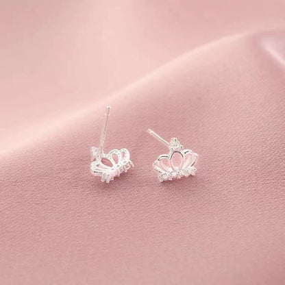 S999 sterling silver diamonds crown stud earrings