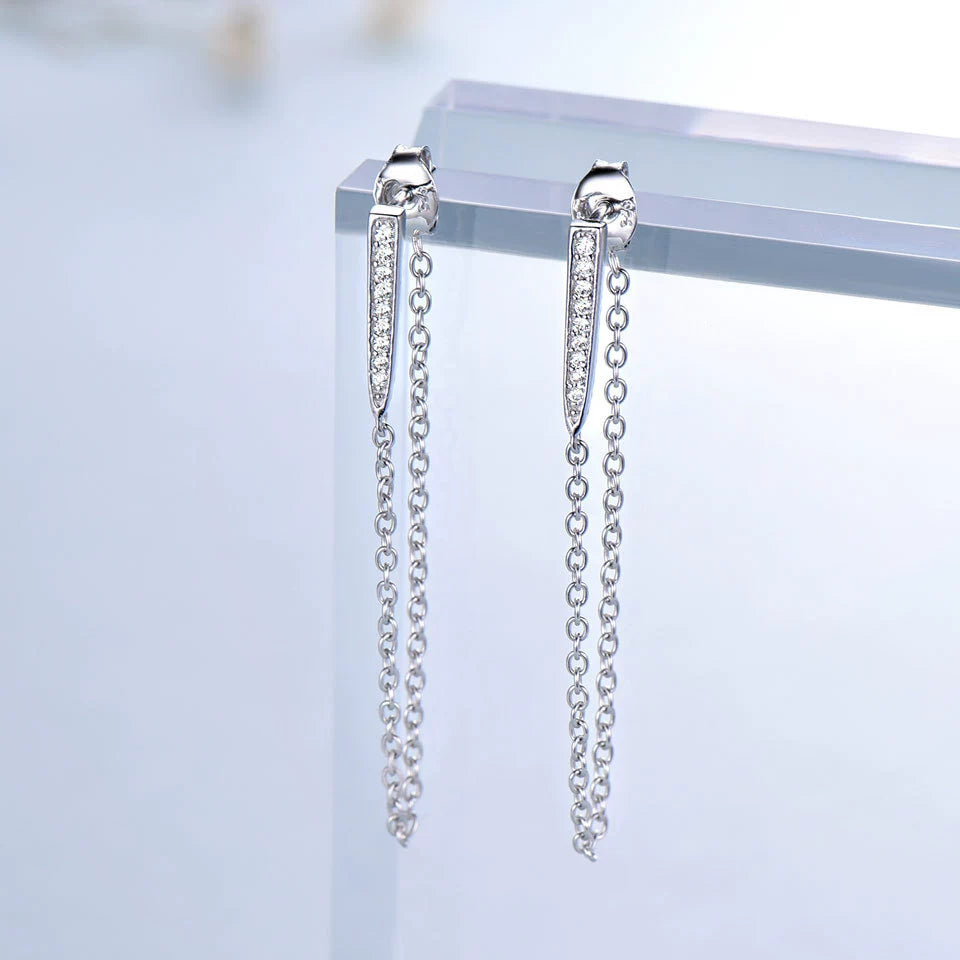 S925 Silver CZ Bar Chain Drop Earrings 46mm Dangle | JIMMY JEWELRY