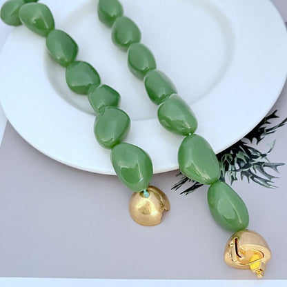 Tory Burch Green Acrylic Logo Pendant Metal Necklace