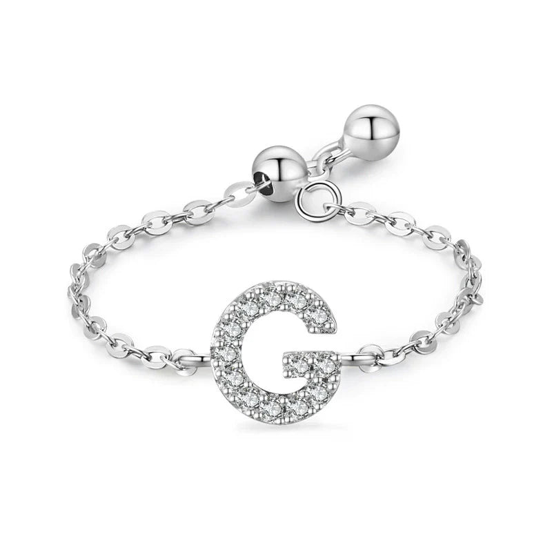 Sterling silver pavé initial bracelet with letter G charm and link chain clasp