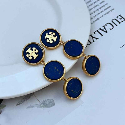 欧美时尚轻奢气质通勤镶嵌几何圆形贝壳英文字母女款金属耳坠