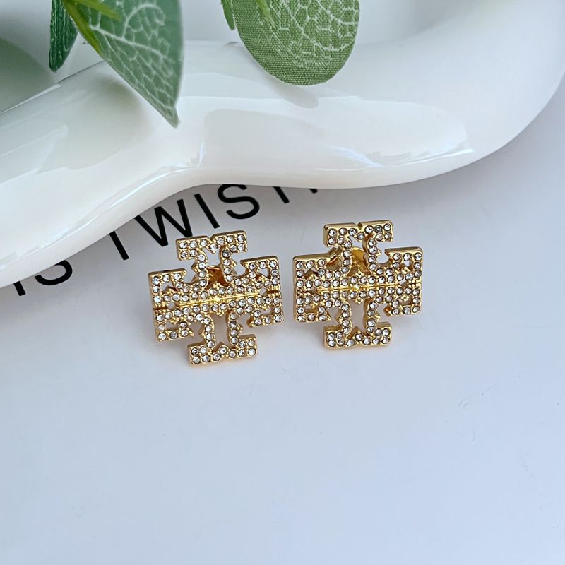Tory Burch full-diamond embellished logo metal stud earrings