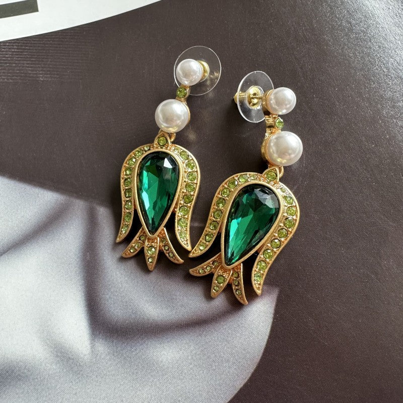 Oscar de la Renta Vintage Tulip Diamond Flower Pendant Earrings