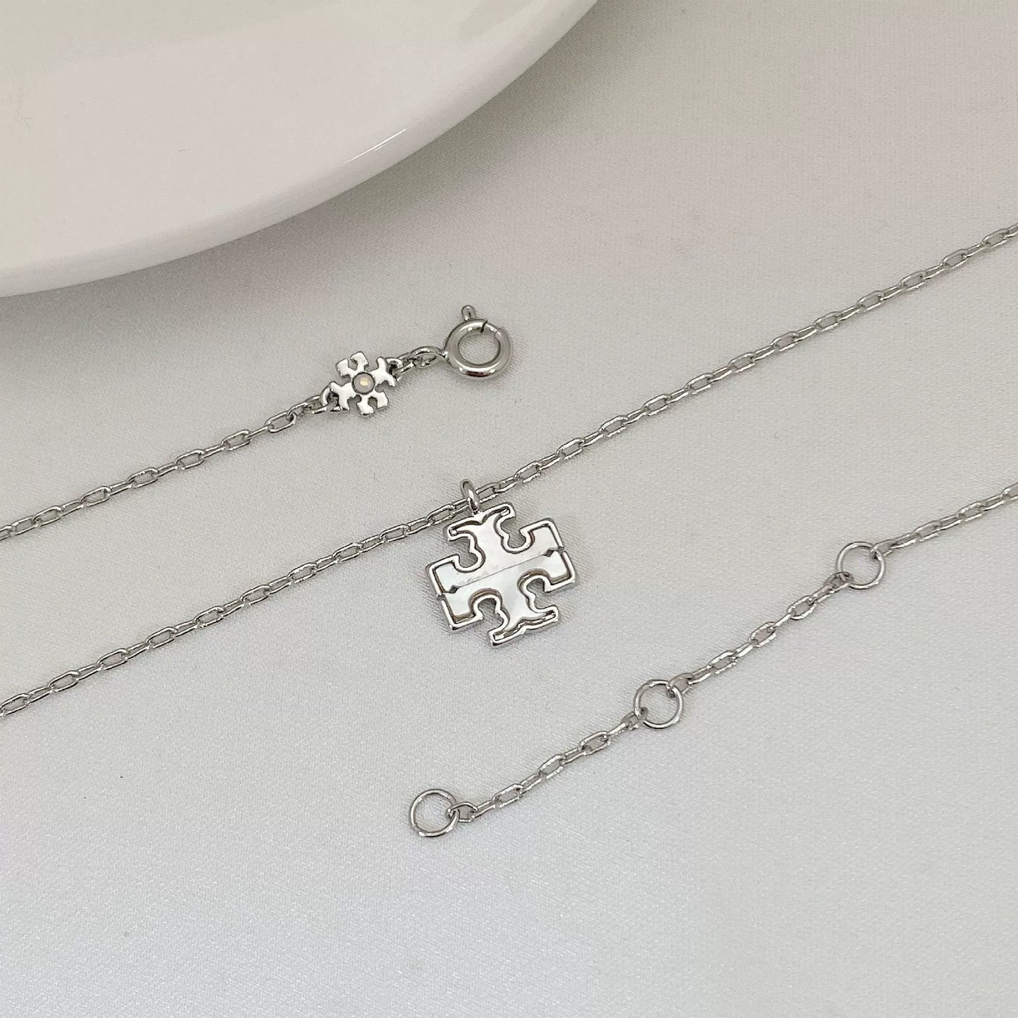 Tory Burch Logo Mother-of-Pearl Pendant Necklace