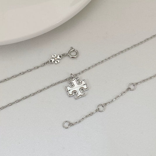 Tory Burch Logo Mother-of-Pearl Pendant Necklace