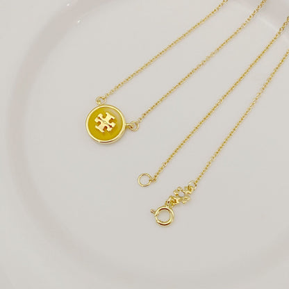 Tory Burch Logo Enamel Round Pendant Necklace