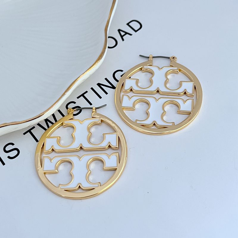 Tory Burch Exquisite Enamel Logo Round Metal Large Earrings