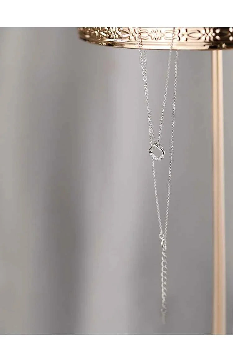 S925 Sterling Silver Geometric Square Diamond Necklace - JIMMY JEWELRY 01