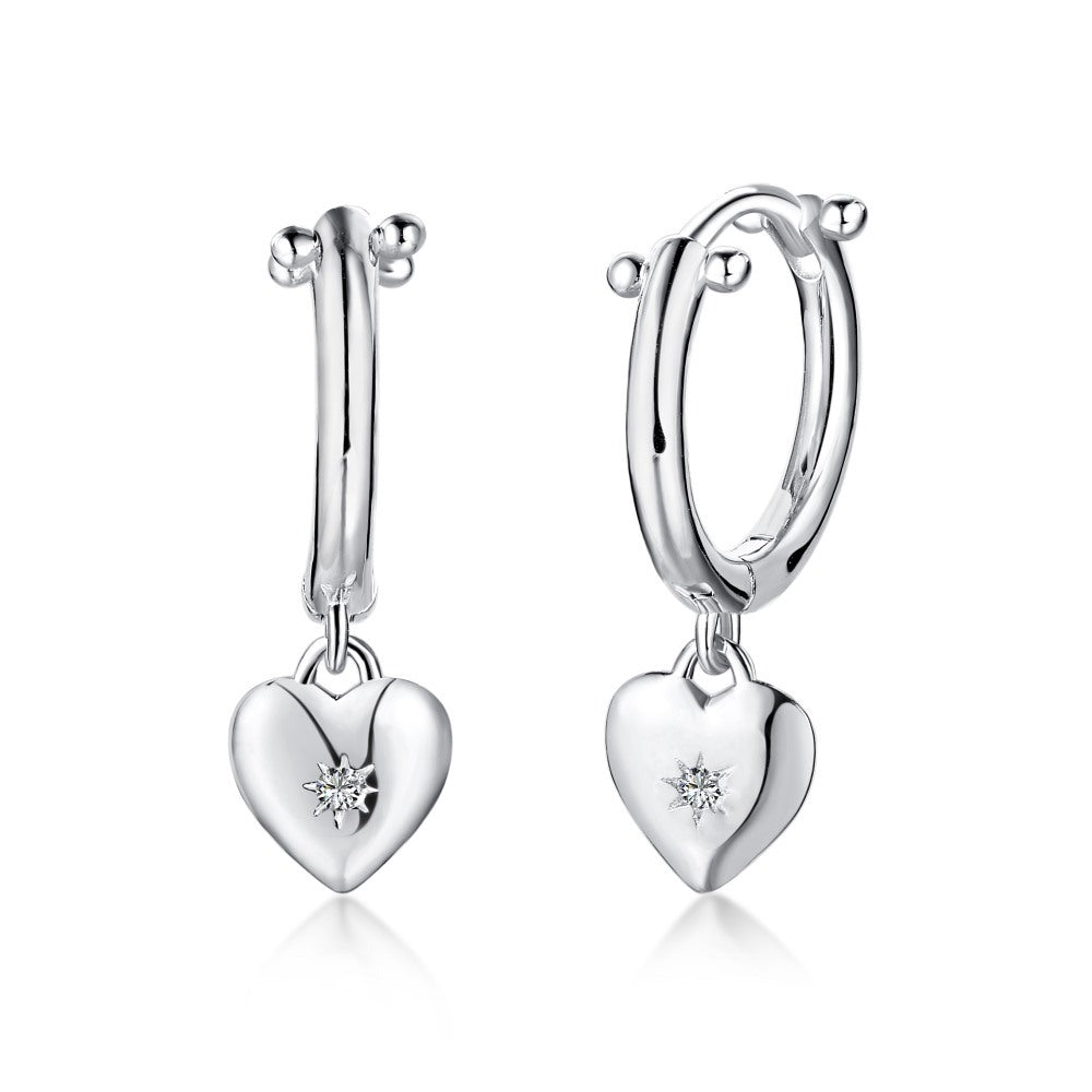 sterling silver diamond heart earrings