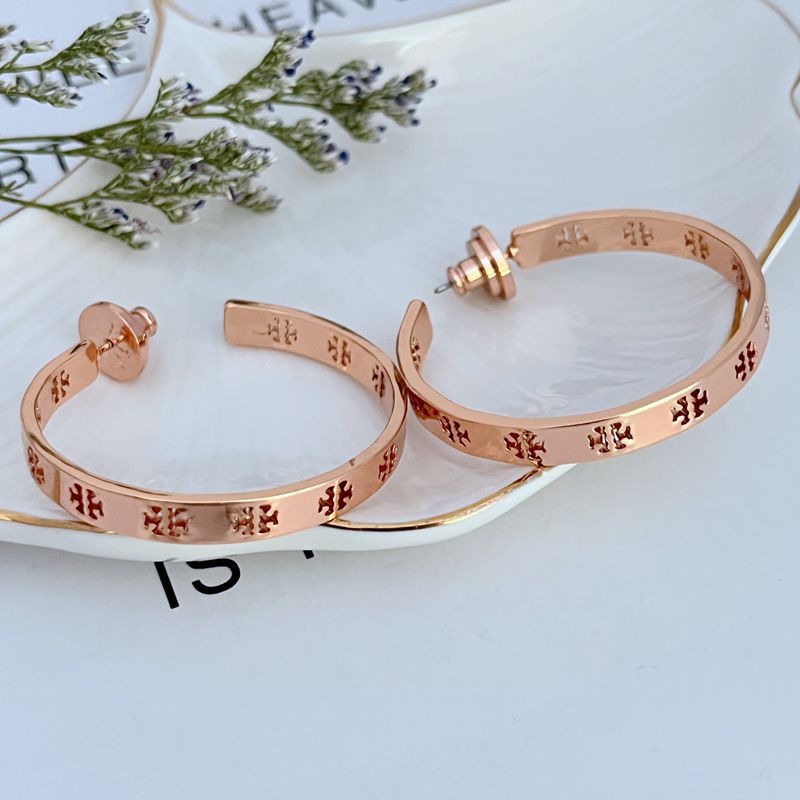 Tory Burch Elegant Cutout Logo Metal Large Earrings
