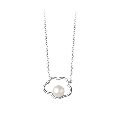 Silver-toned sterling silver necklace with cloud pendant and pearl, fine chain