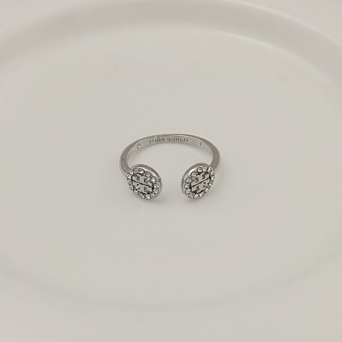 Tory Burch Fashion Rhinestone Round Logo Ring