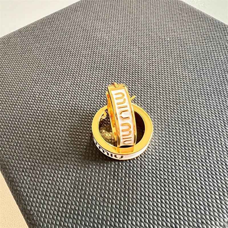 2024新款缪小姐珐琅耳环甜美时尚百搭高级感U形耳线夹字母女耳饰