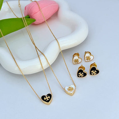 Tory Burch Fashionable Enamel Heart Stud Earrings Necklace Set