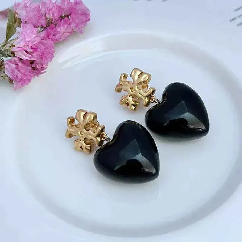 Tory Burch Sweet Glossy Heart Pendant Metal Earrings - JIMMY JEWELRY 01