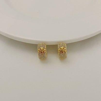 Tory Burch Classic Crystals Tone Logo Earrings
