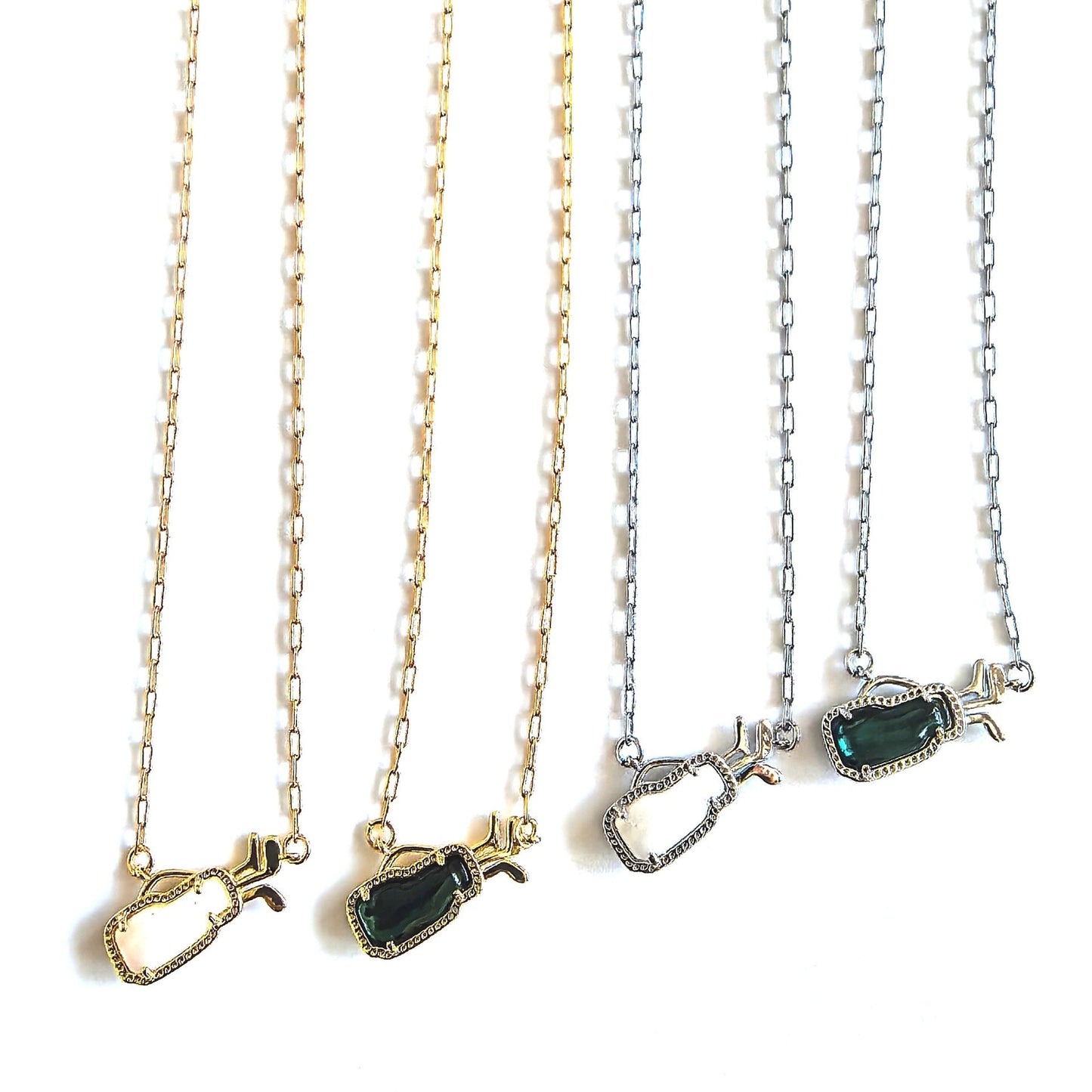 Layered charm necklace set with gold and silver-tone chains and golf-bag pendants
