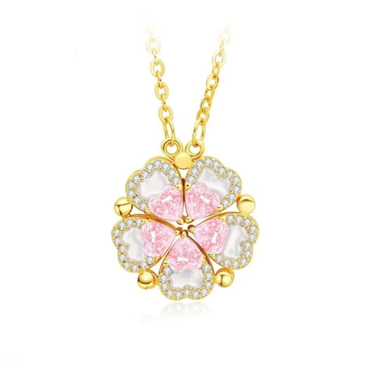 925 Silver Lucky Four-Leaf Clover Openable Diamond Necklace