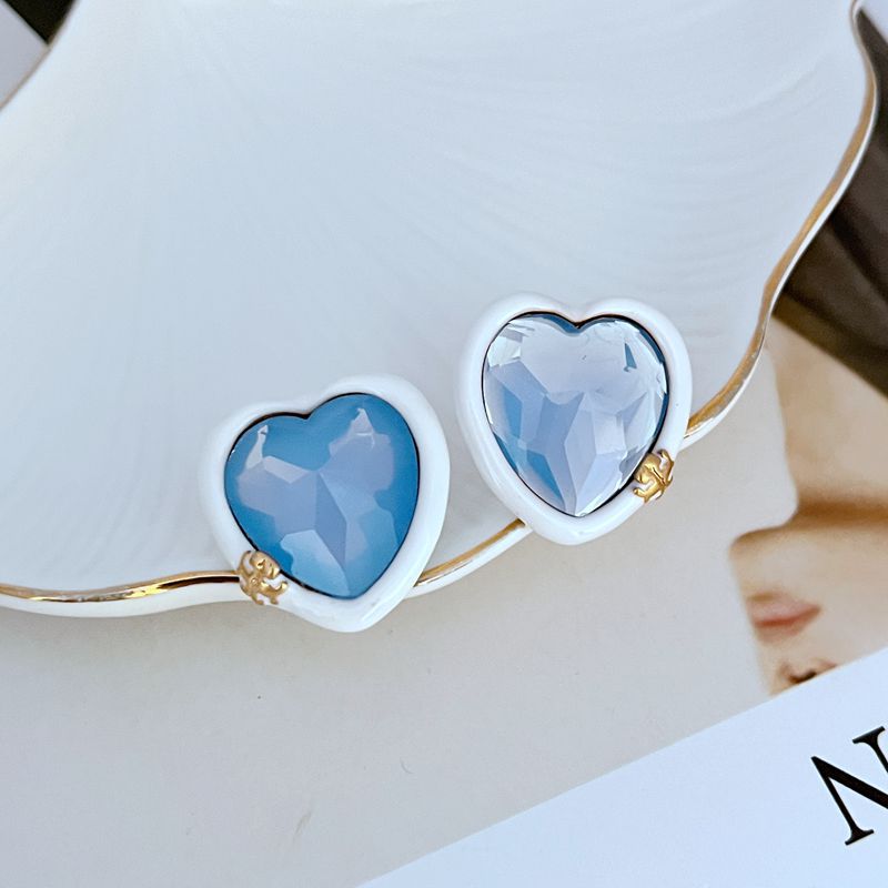 Tory Burch Sweet Acrylic-Inlaid Large Heart Stud Earrings