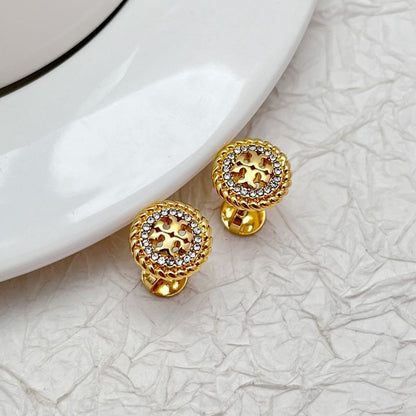 Tory Burch Round Openwork Sparkling Rhinestone Stud Earrings