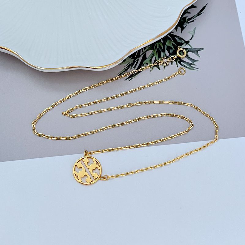 Tory Burch Minimalist Openwork Logo Pendant Metal Necklace