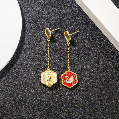 Swarovski S925 Sterling Silver Red Swan Tassel Earrings