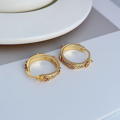 Tory Burch Exquisite Round Diamond-Logo Metal Earrings