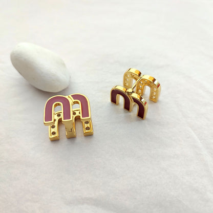 Miu Miu Enamel Double-Sided Diamond-Embellished M-Shaped Earrings