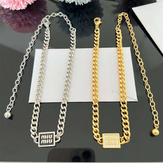 Miu Miu square letter enamel pendant Cuban necklace
