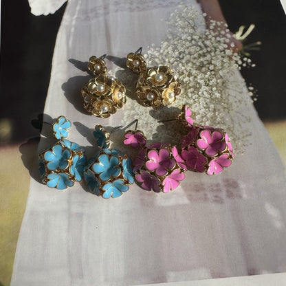 Oscar de la Renta Exquisite Enamel Hydrangea Metal Stud Earrings