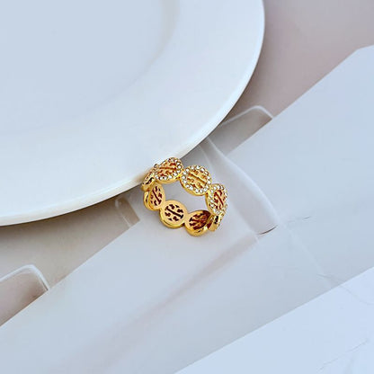 Tory Burch Round Rhinestone Cutout Logo Ring