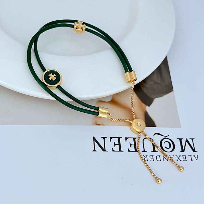 欧美时尚轻奢气质简约通勤镀金双层可调节彩色皮绳手链 手绳