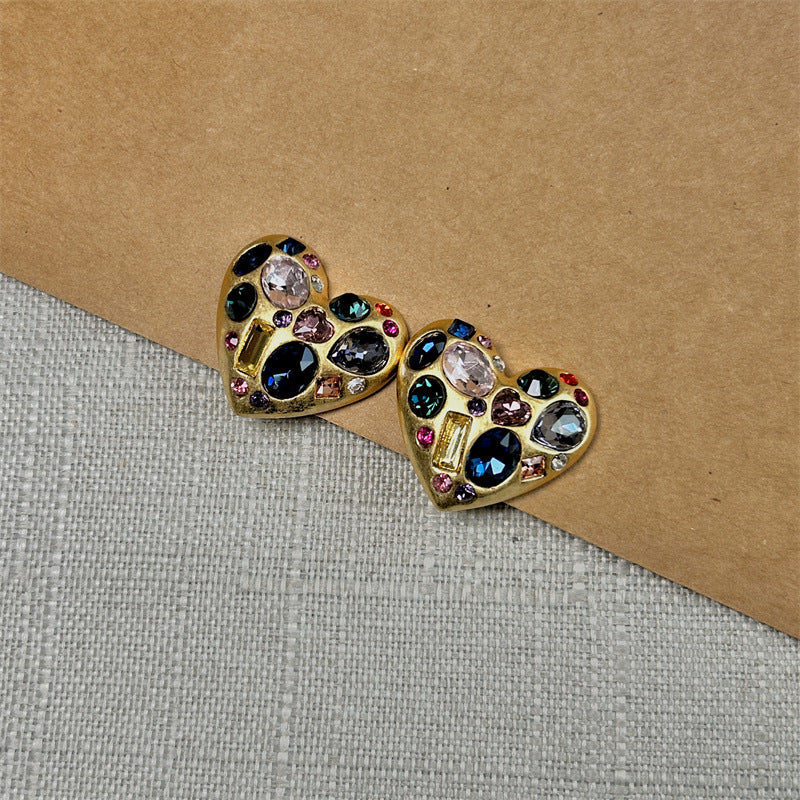 Oscar de la Renta Heart-Shaped Crystal Diamond Stud Earrings