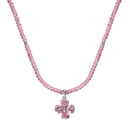 Beaded Chain Zirconia Four Leaf Clover Lucky Pendant Women