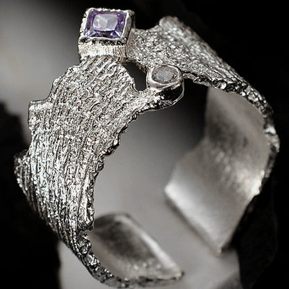 Unique textured sterling silver ring with opening