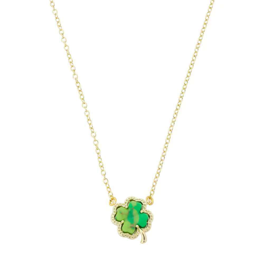 Gold-plated clover pendant necklace with green enamel on a gold chain