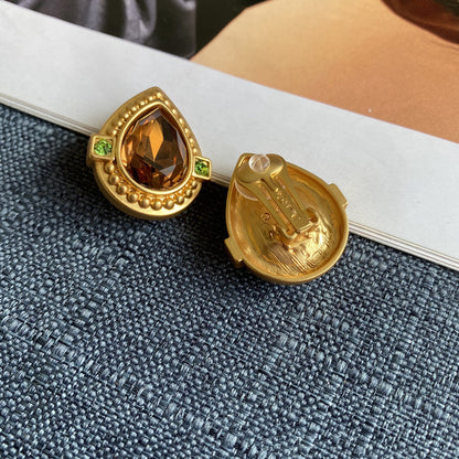 Oscar de la Renta heart-shaped crystal stud clip-on earrings