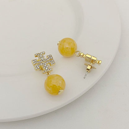 Tory Burch Fresh Sweet Agate Bead Metal Pendant Earrings