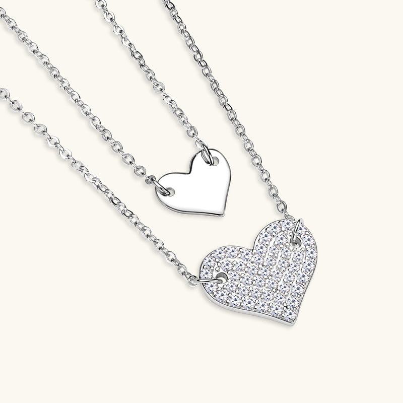 Mother Daughter Heart Moissanite Necklace