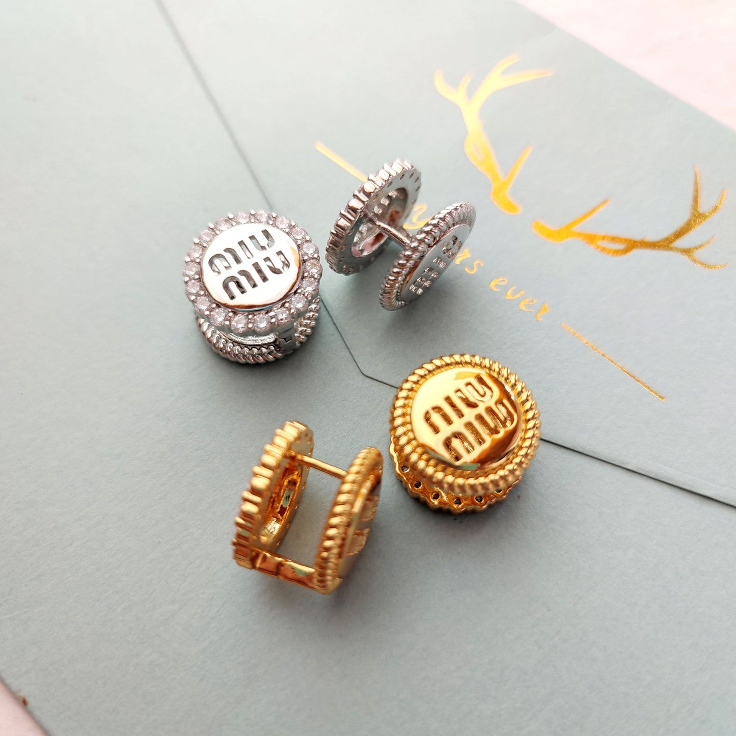 Miu Miu  Diamond Openwork Round Macaron Enamel Earrings