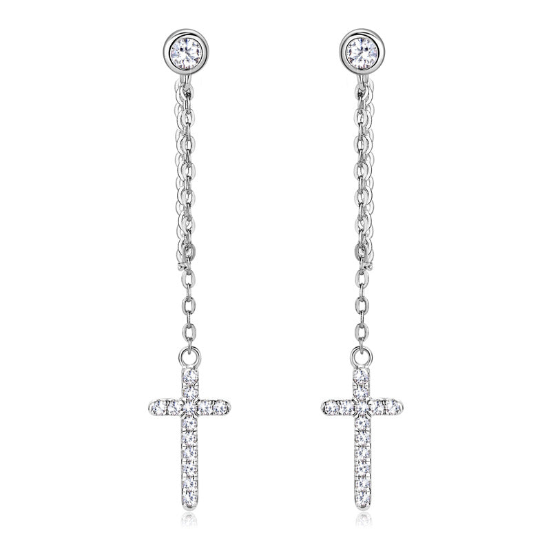 Moissanite Cross Drop Earrings